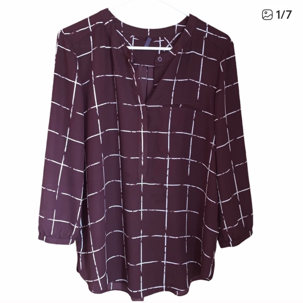 NYDJ Split Neck Henley Blouse, 3/4 Sleeve M